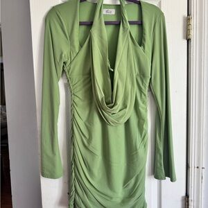Oh Polly- green halter neck cowl drape neck dress